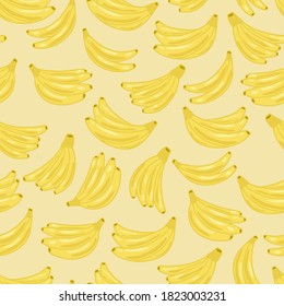Bananas seamless pattern. Sweet fruits isolated on light background. Summer bright background. Vector illustration