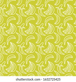 Bananas seamless pattern. Tropical fruit yellow vector background.
