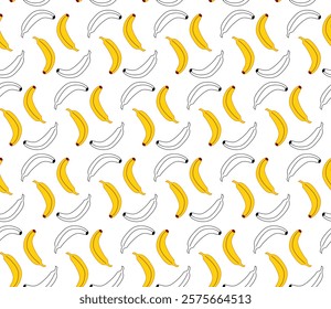Bananas seamless pattern. Vector graphic line illustration

