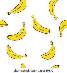 Bananas seamless pattern. Vector illustration on transparent background. Suitable for textiles, Wallpaper, decoration for baby.