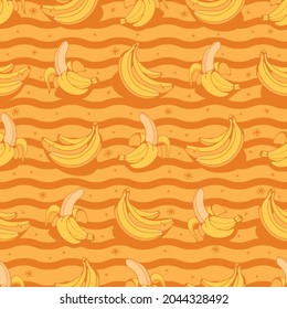 Bananas Seamless Pattern. Yellow Background. Cute Vector illustration.
