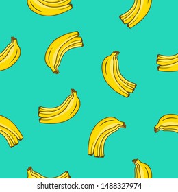 Bananas seamless vector on green background. Pattern for textile, surface textures, web page backgrounds