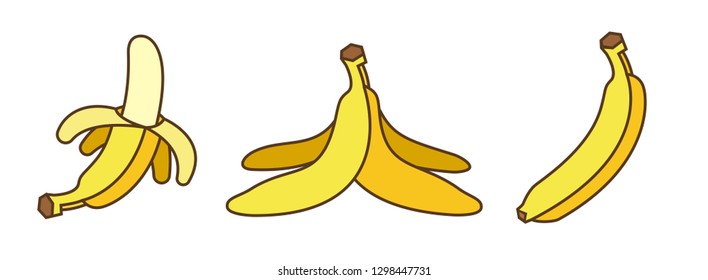 Bananas set in cartoon style. Fruit food sweet ripe. Vector illustration.