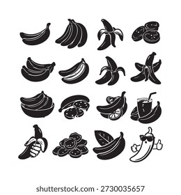 Bananas set vector illustration, fresh fruit design, perfect for healthy food projects, grocery apps, menus, recipes, and creative culinary artwork.
