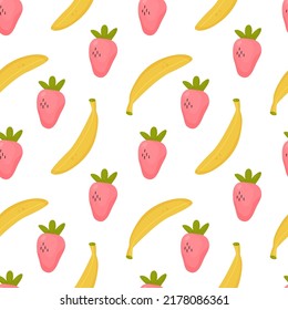 Bananas and strawberries seamless pattern