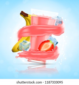 Bananas and strawberry cocktail. EPS10 vector