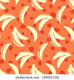 Bananas tropic seamless pattern. 70s, 80s hand drawn funky vector illustration. Contemporary abstract geometric fashion textile, wallpaper, wrapping paper, packaging design 