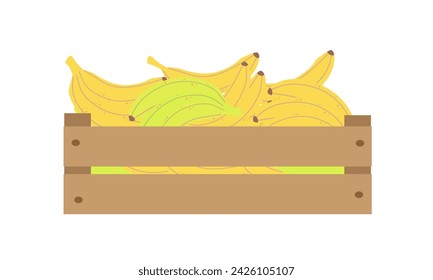 Bananas vector illustration flat style on white background in a wooden box for different design uses like markets , book , banner , games or other uses.