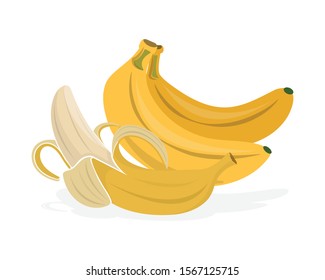 Bananas vector illustration isolated on white background. Banana half peeled vector. 
