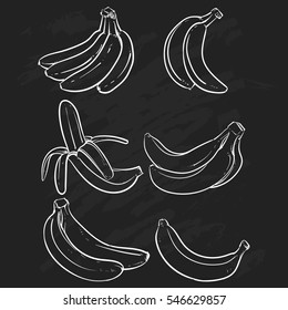 Bananas vector illustration on white background. Overripe, Single, Peeled, Bunch of Bananas.
