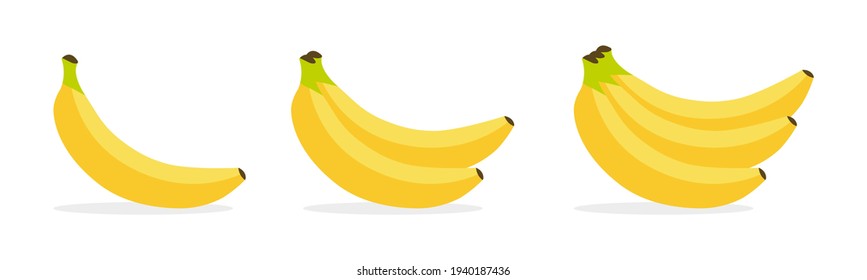 Bananas vector illustration. Yellow fruit banana. Tropical fruits isolated icons set. Banana bunch cartoon graphic element. 