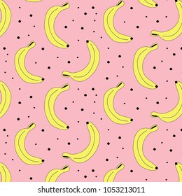 Bananas vector pattern illustration yellow on a pink background