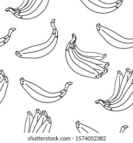 Bananas vector seamless pattern on white background. Great print  for fabric, wrapping papers, wallpapers, fabric, cover. Hand drawn doodle style illustration in black ink.