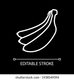 Bananas white linear icon for dark theme. Fresh fruits. Vitamins for diet. Natural food. Thin line customizable illustration. Isolated vector contour symbol for night mode. Editable stroke