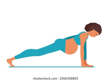 Banarasana Pose. Young attractive Pregnant woman doing yoga. Woman with sportswear doing floor exercises. Women healthy life style concept. Active lifestyle, baby health care. Prenatal stretching