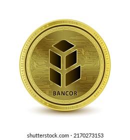 Ilustración de vectores 3D de la moneda de oro de Bancor Network (BNT). aislado de fondo blanco.  Símbolo de negocios de oro moderno, dinero. Cryptocurrency blockchain (moneda cripto).   