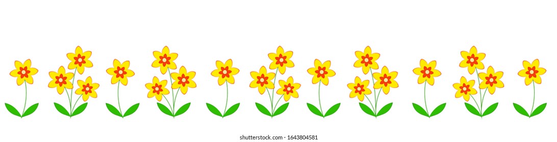 A band of abstract yellow flowers. Vector isolated image on a white background