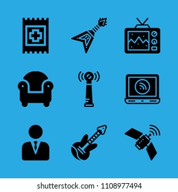 band aid, electric guitar, armchair, television, electric guitar, satellite, laptop, manager and antenna vector icon. Simple icons set