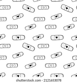 Band Aid With Hearts Seamless Pattern On White.