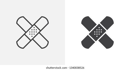 Band aid icon. Adhesive plaster line and glyph version, outline and filled vector sign. Bandage plaster linear and full pictogram. Patch symbol, logo illustration. Different style icons set