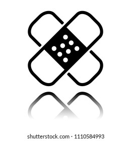 Band aid icon. Plaster sign. Couple of patches. Simple linear icon with thin outline. Black icon with mirror reflection on white background