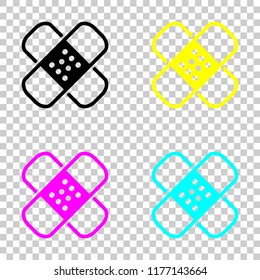 Band aid icon. Plaster sign. Couple of patches. Simple linear icon with thin outline. Colored set of cmyk icons on transparent background