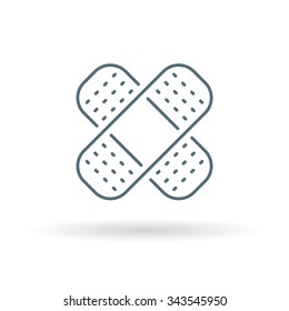 Band aid icon. Plaster sign. Bandage symbol. Thin line icon on white background. Vector illustration.