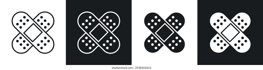 Band aid icon vector collection in black and white.