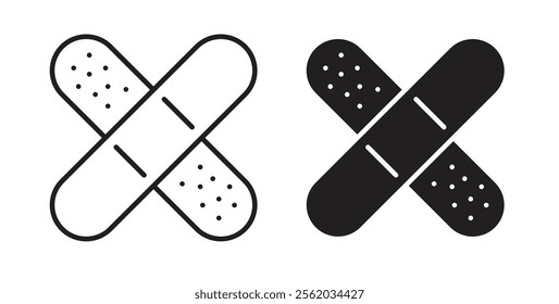 Band aid icons in flat and line style set.