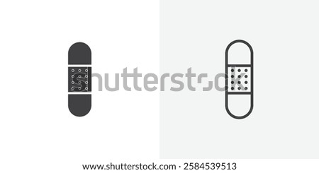 Band aid icons vectors illustrations in black fill and liner versions