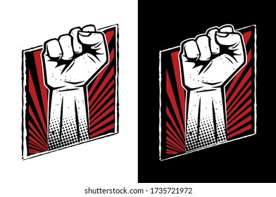 Band aid logo design concept. Protest symbol, fist male hand. Power sign. Isolated on white and black background.
