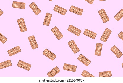 Band Aid On Light Pink Background. Isolated Vector Illustration. Seamless Patterns.