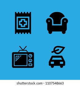 band aid, television, armchair and electric car icons vector in sample icon set for web and graphic design