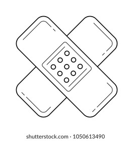 Ícone de linha de vetor de auxílio de faixa isolado no plano de fundo branco. Ícone de linha de bandagem de primeiros socorros para infográfico, site ou aplicativo. Ícone projetado em um sistema de grade.