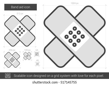 Icono de línea vectorial de ayuda de banda aislado en fondo blanco. Icono de línea de ayuda de banda para infografía, sitio web o aplicación. Icono escalable diseñado en un sistema de cuadrícula.