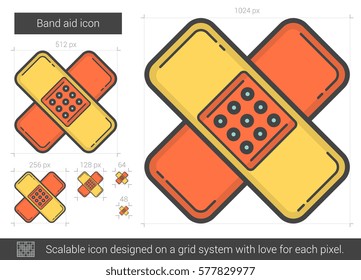 Bandaid Vektorsymbol einzeln auf weißem Hintergrund. Bandassistenzsymbol für Infografik, Website oder App. Skalierbares Symbol, das auf einem Gittersystem entworfen wurde.