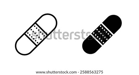 Band aid vectors icons set in filled and strokes on white background