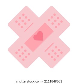 Band aids with pink heart. Vector illustration isolated on white background