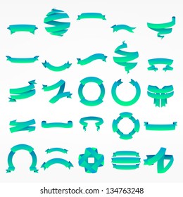 Band blue ribbon tape collection of fifteen design variations, eps10 vector copyspace element set