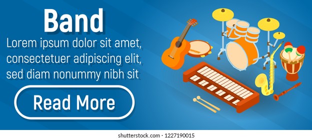 Band concept banner. Isometric banner of band vector concept for web, giftcard and postcard