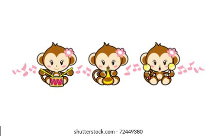 a band of cute monkeys playing musical instruments