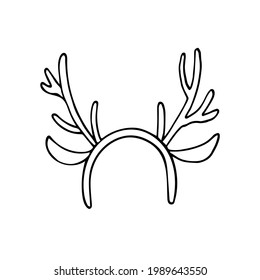 Band with deer horns, vector outline hand drawn doodle illustration.