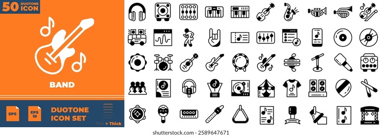 Band Duotone Editable Icons set. Vector illustration in modern thin duotone style of band icons: music, live, orchestra, etc