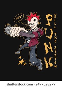 Band Graphic T shirt for Print. Street Punk T-shirt Design, Guitarist Artwork Vector Illustration