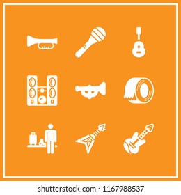 band icon. 9 band vector set. trumpet, guitar, baggages and maraca icons for web and design about band theme