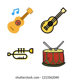 band icon set. vector set about drum, guitar, acoustic guitar and trumpet icons set.