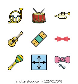 band icon set. vector set about bow tie, resizing, trumpet and maraca icons set.