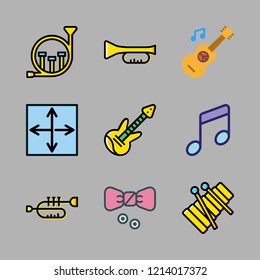 band icon set. vector set about xylophone, trumpet, french horn and music icons set.