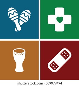 band icons set. Set of 4 band filled icons such as bandage, maraca