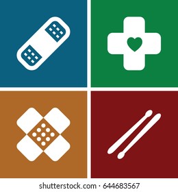 Band icons set. set of 4 band filled icons such as bandage